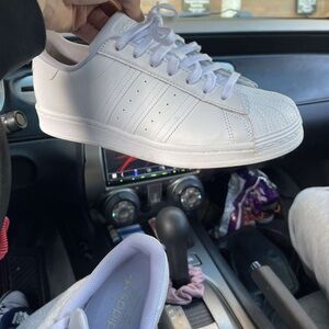 all white superstar adidas